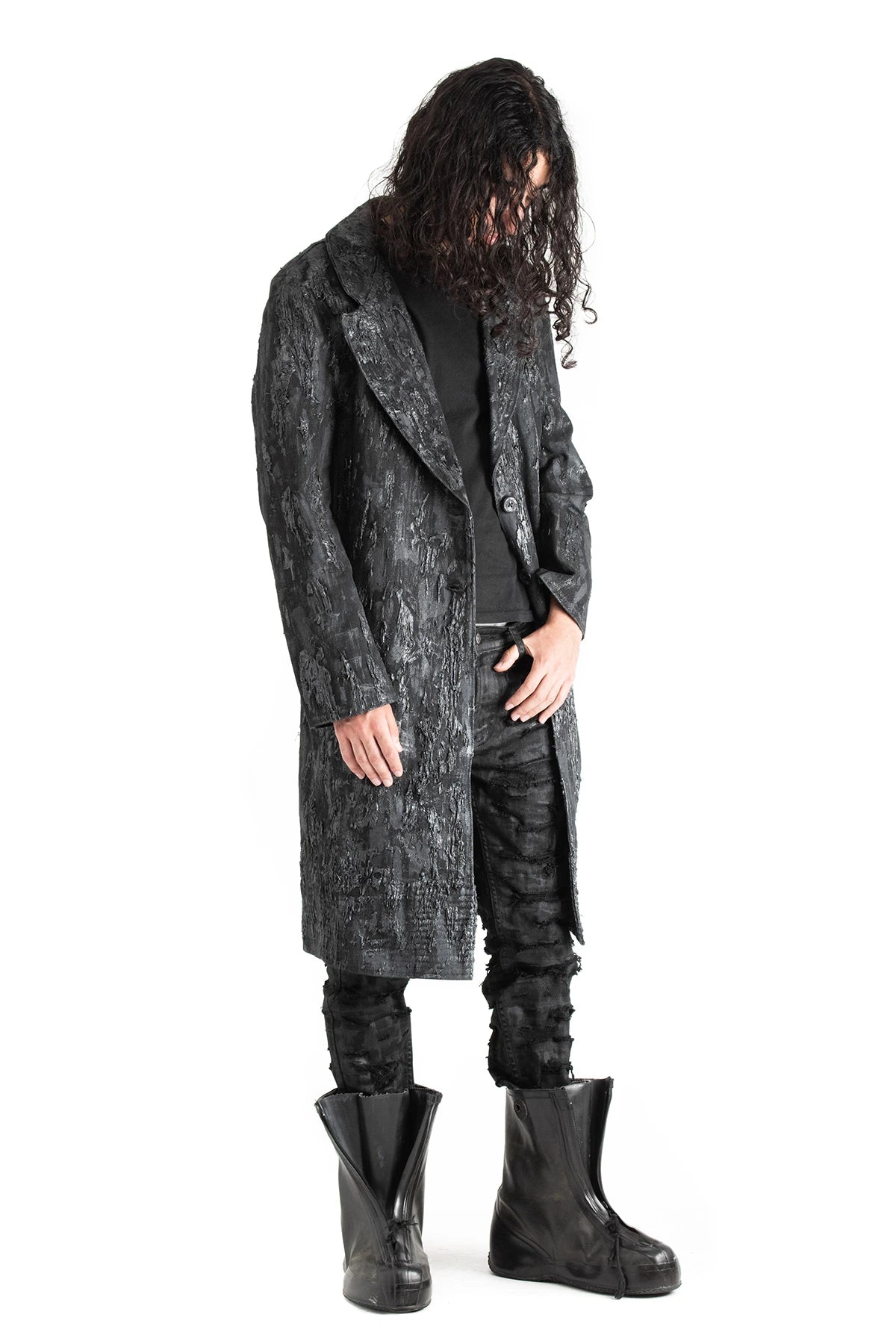 Wax rubber trench coat