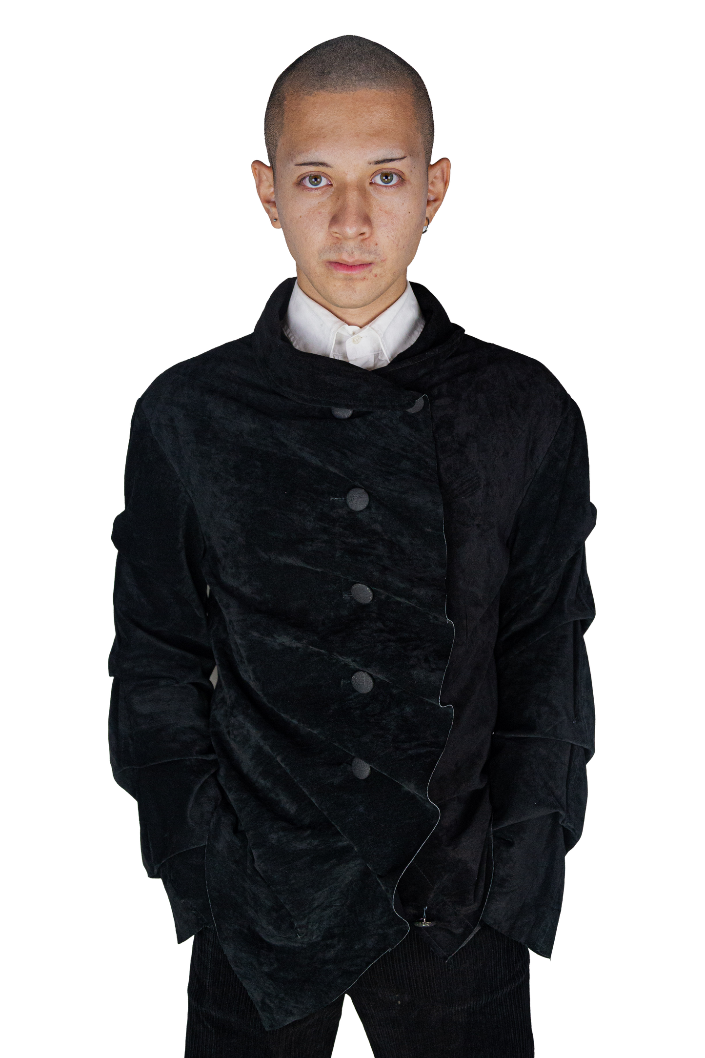 Asymetrical draped suede jacket