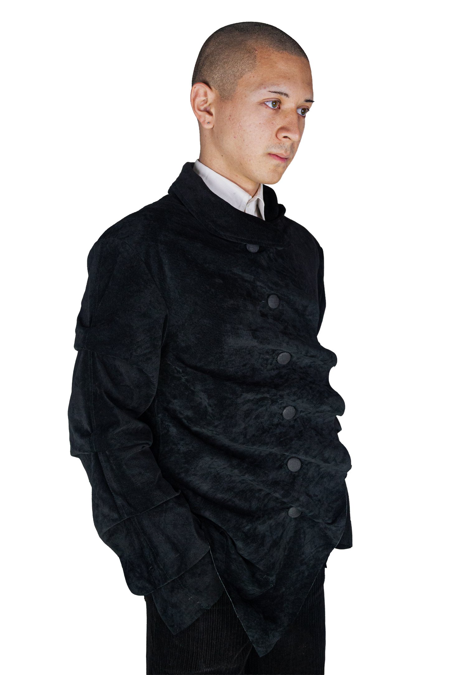 Asymetrical draped suede jacket