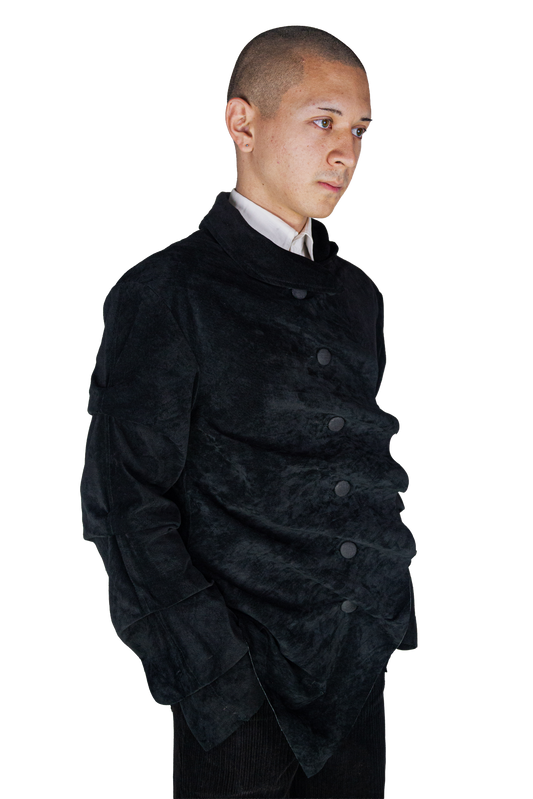 Asymetrical draped suede jacket